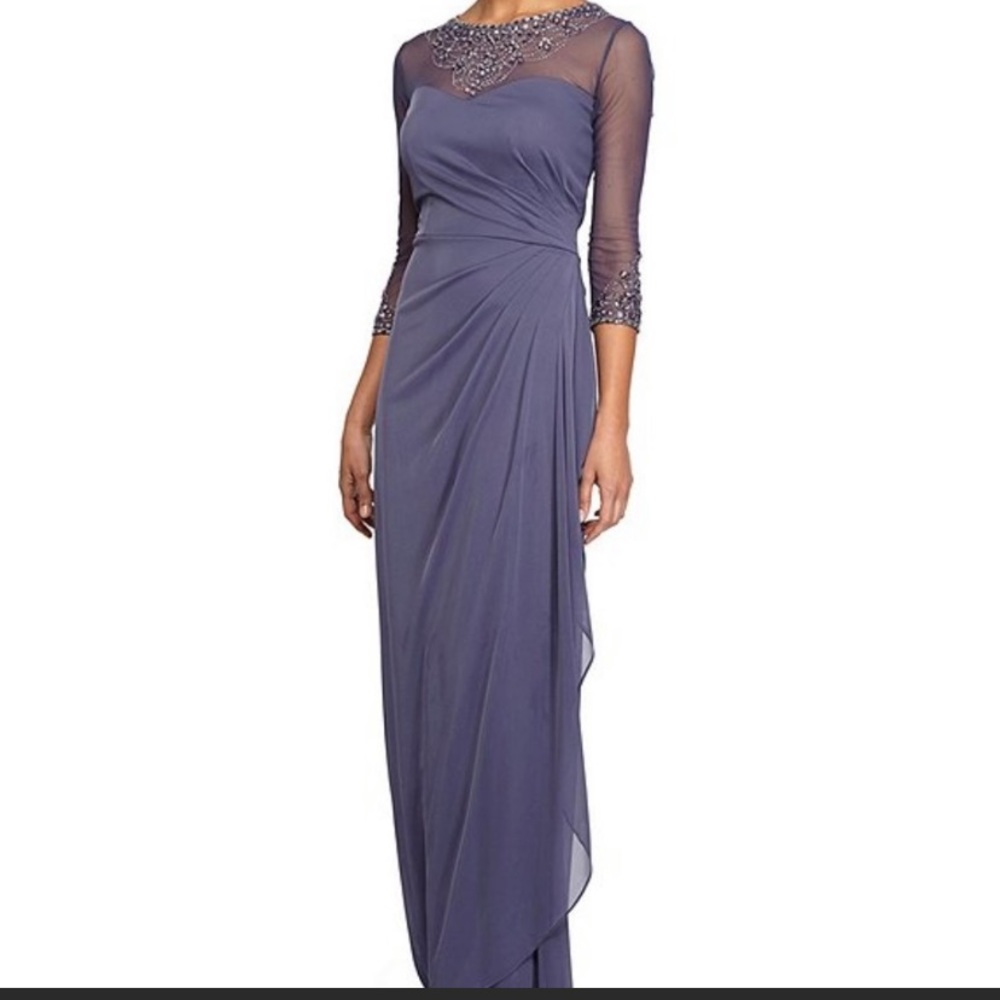 New Alex Evenings violet beaded gown size 14P